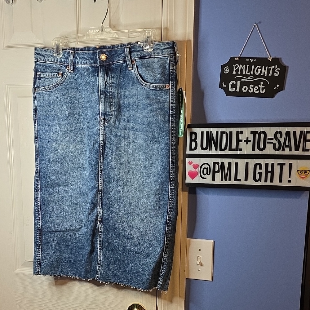 H&M Blue Denim Skirt 14 New &Denim